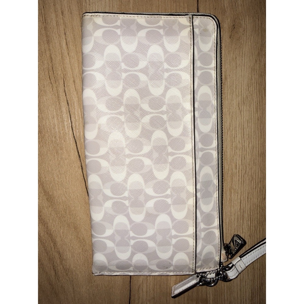 Coach Peyton Dream C Slim Zip Around Wallet Wristlet Gray White Hang Tag  G - Picture 8 of 11